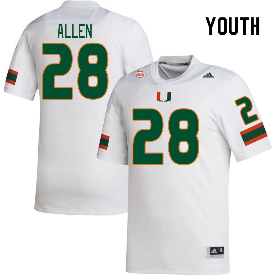 Youth #28 Ajay Allen Miami Hurricanes College Football Jerseys Stitched Sale-White